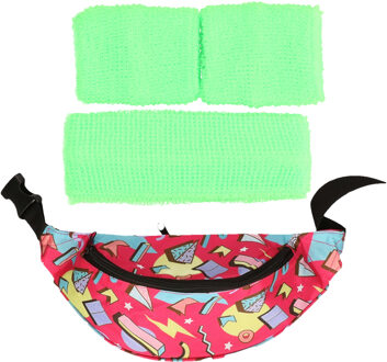 Foute 80s/90s party verkleed accessoire set - neon groen - jaren 80/90 thema feestje