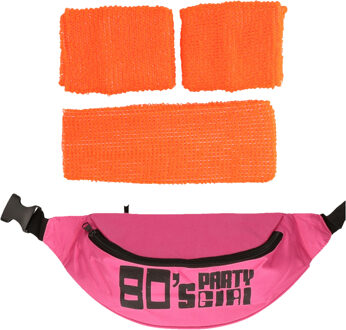 Foute 80s/90s party verkleed accessoire set - neon oranje - jaren 80/90 thema feestje