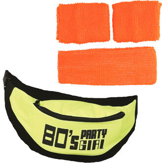 Foute 80s/90s party verkleed accessoire set - neon oranje - jaren 80/90 thema feestje