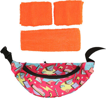 Foute 80s/90s party verkleed accessoire set - neon oranje - jaren 80/90 thema feestje