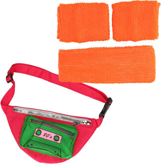 Foute 80s/90s party verkleed accessoire set - neon oranje - jaren 80/90 thema feestje