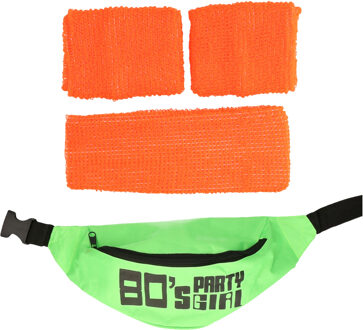 Foute 80s/90s party verkleed accessoire set - neon oranje - jaren 80/90 thema feestje