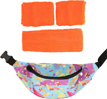 Foute 80s/90s party verkleed accessoire set - neon oranje - jaren 80/90 thema feestje