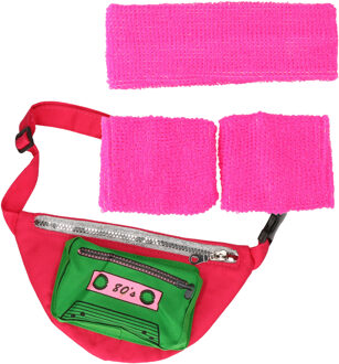 Foute 80s/90s party verkleed accessoire set - neon roze - jaren 80/90 thema feestje