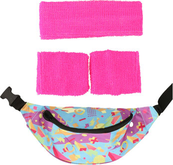 Foute 80s/90s party verkleed accessoire set - neon roze - jaren 80/90 thema feestje