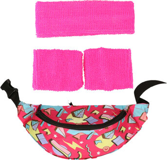 Foute 80s/90s party verkleed accessoire set - neon roze - jaren 80/90 thema feestje