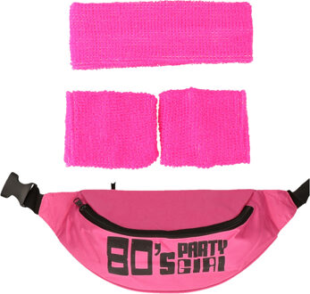 Foute 80s/90s party verkleed accessoire set - neon roze - jaren 80/90 thema feestje
