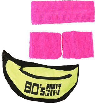 Foute 80s/90s party verkleed accessoire set - neon roze - jaren 80/90 thema feestje