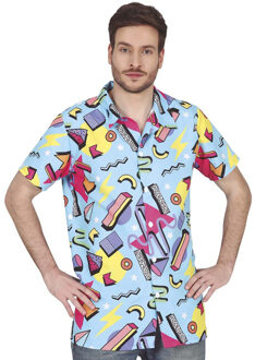 Foute 80s/90s party verkleed overhemd heren - blauw - jaren 80/90 thema verkleedkleding