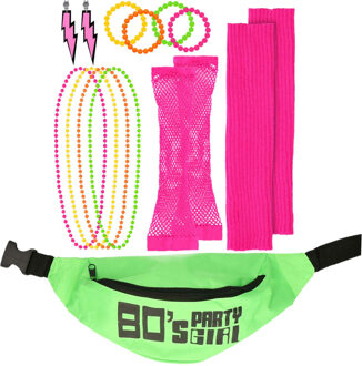 Foute 80s/90s party verkleed set compleet - dames - fluor groen - jaren 80/90 verkleed accessoires