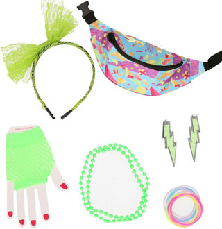 Foute 80s/90s party verkleed set compleet - dames - groen - jaren 80/90 verkleed accessoires