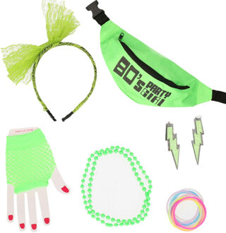 Foute 80s/90s party verkleed set compleet - dames - groen - jaren 80/90 verkleed accessoires