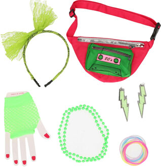 Foute 80s/90s party verkleed set compleet - dames - groen - jaren 80/90 verkleed accessoires