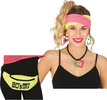 Foute 80s/90s party verkleed set compleet - dames - neon geel - jaren 80/90 verkleed accessoires