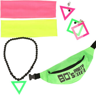 Foute 80s/90s party verkleed set compleet - dames - neon groen - jaren 80/90 verkleed accessoires
