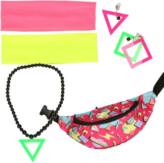 Foute 80s/90s party verkleed set compleet - dames - neon - jaren 80/90 verkleed accessoires