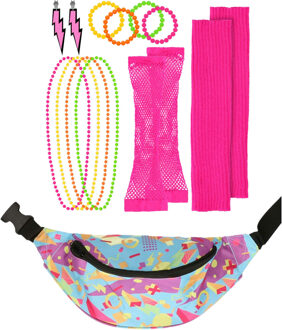 Foute 80s/90s party verkleed set compleet - dames - neon - jaren 80/90 verkleed accessoires
