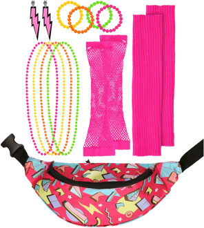 Foute 80s/90s party verkleed set compleet - dames - neon - jaren 80/90 verkleed accessoires