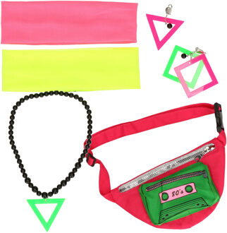 Foute 80s/90s party verkleed set compleet - dames - neon - jaren 80/90 verkleed accessoires