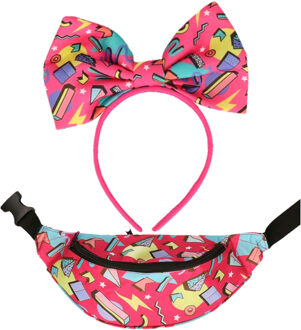 Foute 80s/90s party verkleed set - dames - diadeem en heuptasje - jaren 80/90 verkleed accessoires