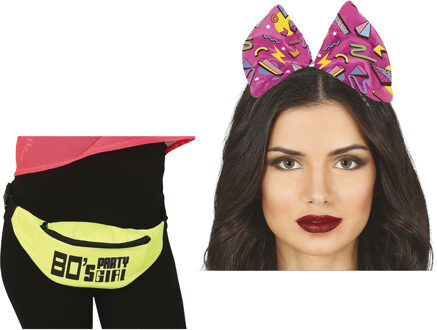 Foute 80s/90s party verkleed set - dames - diadeem en heuptasje - jaren 80/90 verkleed accessoires