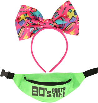 Foute 80s/90s party verkleed set - dames - diadeem en heuptasje - jaren 80/90 verkleed accessoires