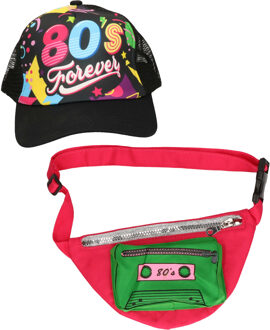 Foute 80s/90s party verkleed set - dames - pet en heuptasje - jaren 80/90 verkleed accessoires