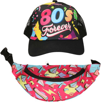 Foute 80s/90s party verkleed set - dames - pet en heuptasje - jaren 80/90 verkleed accessoires