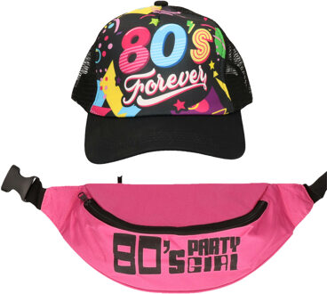 Foute 80s/90s party verkleed set - dames - pet en heuptasje - jaren 80/90 verkleed accessoires