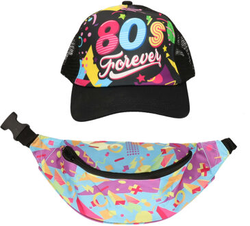 Foute 80s/90s party verkleed set - dames - pet en heuptasje - jaren 80/90 verkleed accessoires