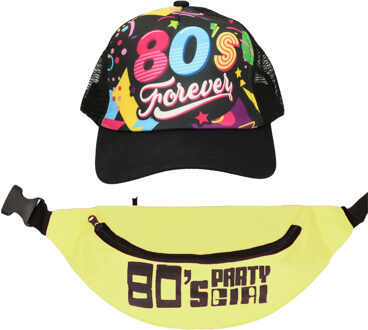 Foute 80s/90s party verkleed set - dames - pet en heuptasje - jaren 80/90 verkleed accessoires