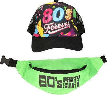 Foute 80s/90s party verkleed set - dames - pet en heuptasje - jaren 80/90 verkleed accessoires