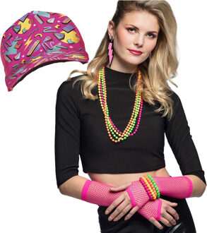 Foute 80s/90s party verkleed set - dames - pet/sieraden - jaren 80/90 verkleed accessoires