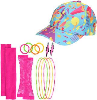 Foute 80s/90s party verkleed set - dames - pet/sieraden - jaren 80/90 verkleed accessoires