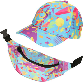 Foute 80s/90s party verkleed set - dames - retro pet en heuptasje - jaren 80/90 verkleed accessoires