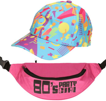 Foute 80s/90s party verkleed set - dames - retro pet en heuptasje - jaren 80/90 verkleed accessoires