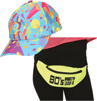 Foute 80s/90s party verkleed set - dames - retro pet en heuptasje - jaren 80/90 verkleed accessoires