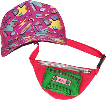 Foute 80s/90s party verkleed set - dames - retro pet en heuptasje - jaren 80/90 verkleed accessoires