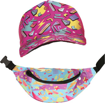 Foute 80s/90s party verkleed set - dames - retro pet en heuptasje - jaren 80/90 verkleed accessoires