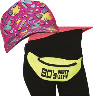 Foute 80s/90s party verkleed set - dames - retro pet en heuptasje - jaren 80/90 verkleed accessoires