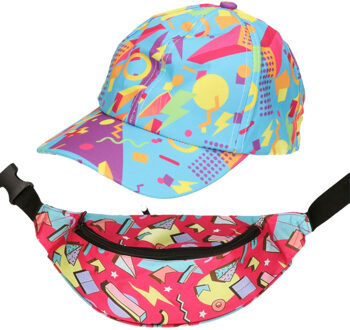 Foute 80s/90s party verkleed set - dames - retro pet en heuptasje - jaren 80/90 verkleed accessoires