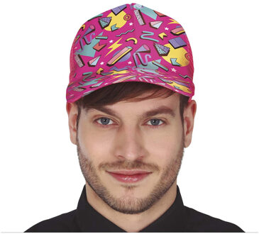 Foute 80s/90s print party pet - roze - jaren 80/90 verkleed accessoires - volwassenen onze size