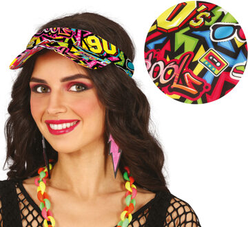Foute 90's print party zonneklep - multi kleuren - jaren 90 verkleed accessoires - volwassenen