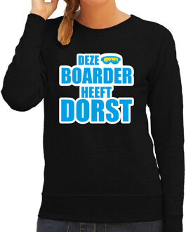 Foute Apres ski sweater Deze snowboarder heeft dorst zwart dames S