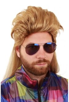 Foute blonde heren verkleed pruik met kuif en matje