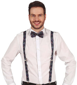 Foute kerst bretels - zwart - kerstverlichting - polyester - voor volwassenen