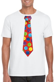 Foute kerst shirt met kerstballen stropdas wit voor heren M - kerst t-shirts
