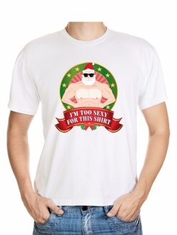Foute kerst shirt wit - Gespierde Kerstman - Im too sexy for this shirt - voor heren M