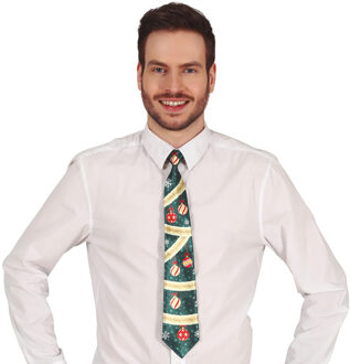 Foute kerst stropdas - 45 cm - groen - kerstballen - polyester - voor volwassenen