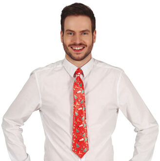 Foute kerst stropdas - rood - kerstprint - 45 cm - polyester - voor volwassenen